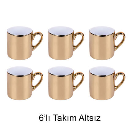 Altsız Promosyon Porselen Türk Kahve Fincanı - 6'lı Aynalı Altın