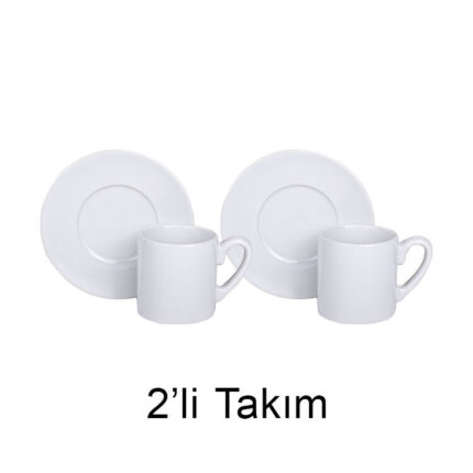 Beyaz Porselen Türk Kahvesi Fincanı - 2'li Set