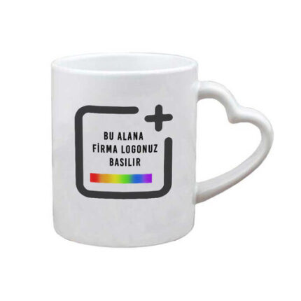 Kalp Kulplu Porselen Beyaz Kupa