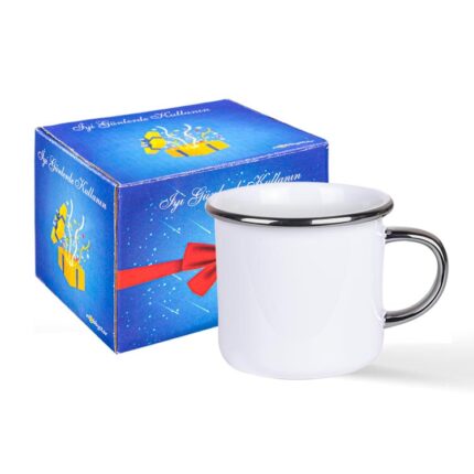 Porselen Gümüş Yaldızlı Enamel Kupa Bardak