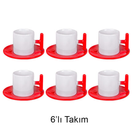 T Kulplu Türk Kahvesi Fincan Takımı - 6'lı Kırmızı