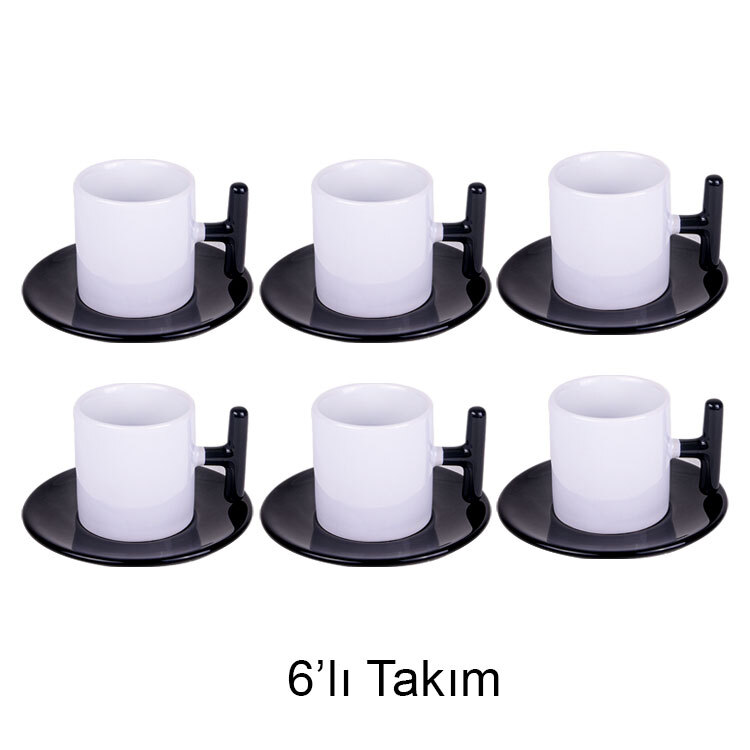 T Kulplu Türk Kahvesi Fincan Takımı - 6'lı Siyah Takım T Kulplu Türk Kahvesi Fincan Takımı - 6'lı Siyah Takım
