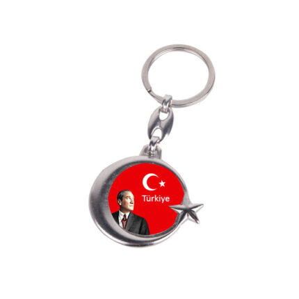 Ay Yıldızlı Çift Taraflı Metal Anahtarlık - 2'li Paket