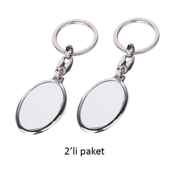 Oval Tek Taraflı Metal Anahtarlık - 2'li Paket